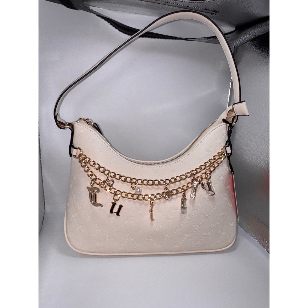 Juicy Couture Sprinkle of Juicy Hobo Bag Soft White Monogram Gold Chain Charms - Picture 7 of 8